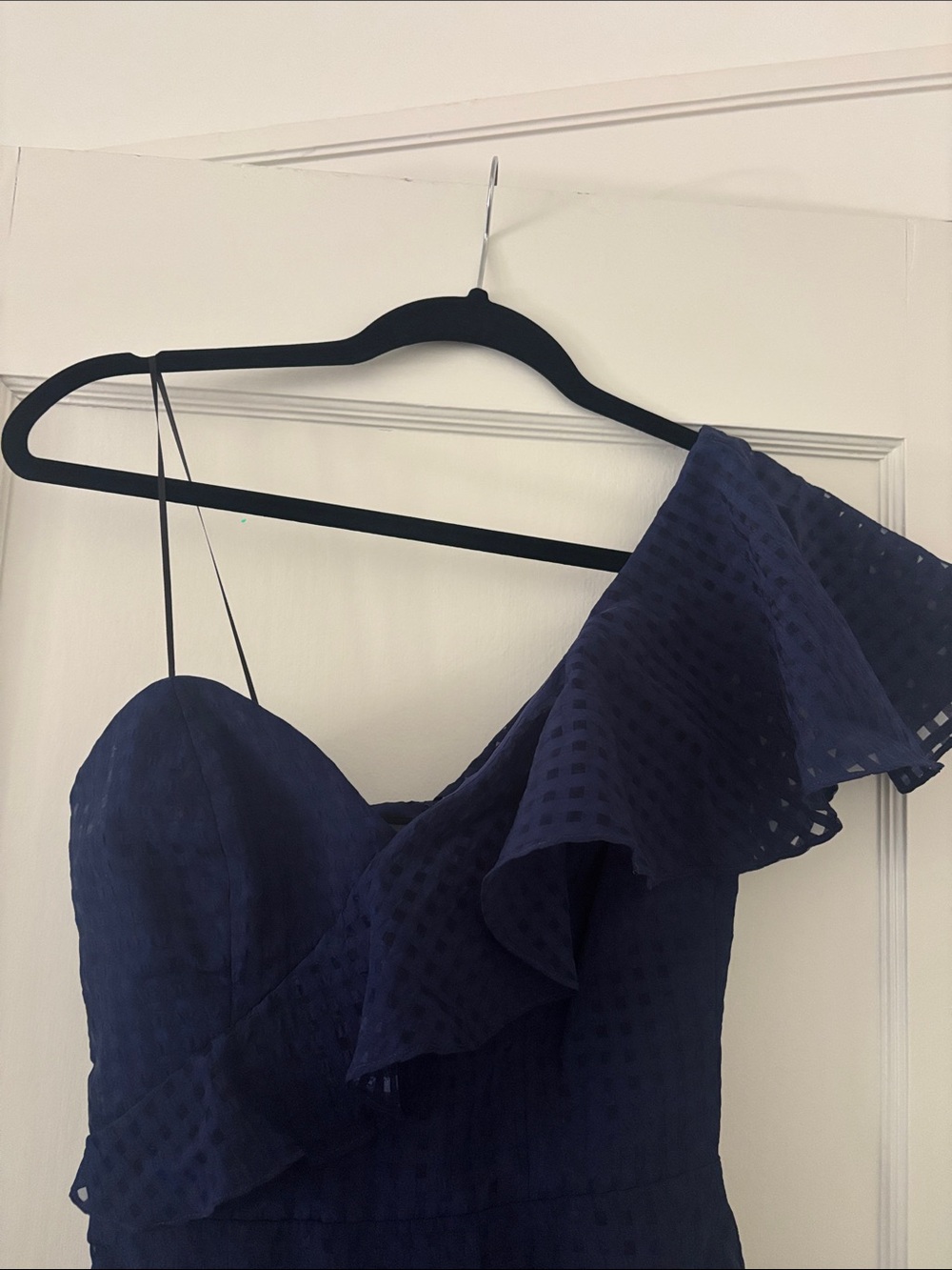 Amanda Uprichard Navy One-Shoulder Ruffle Dress - Picture 2 of 4